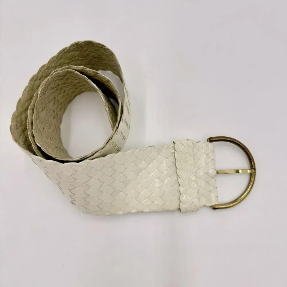 Auth Vtg Christian Dior White Woven Leather Women’s Belt Size US XS Preloved
